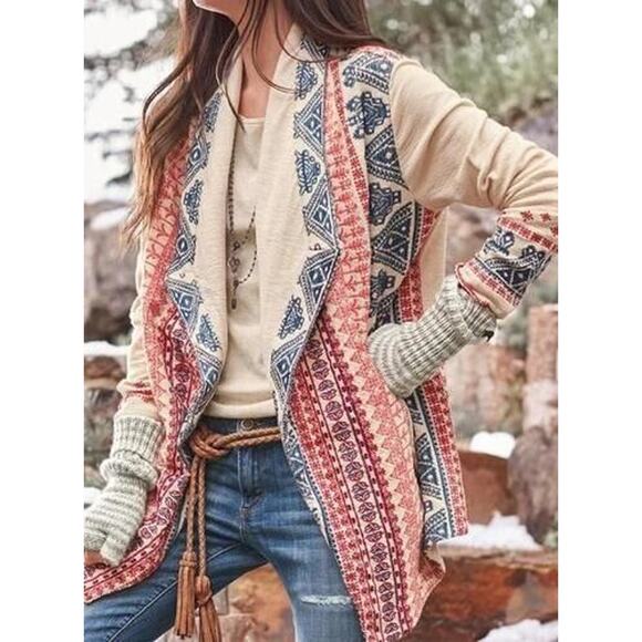 Sundance Sweaters - Sundance Shawl Collar Embroidered Cardigan Open Front Drape Women's Size Medium